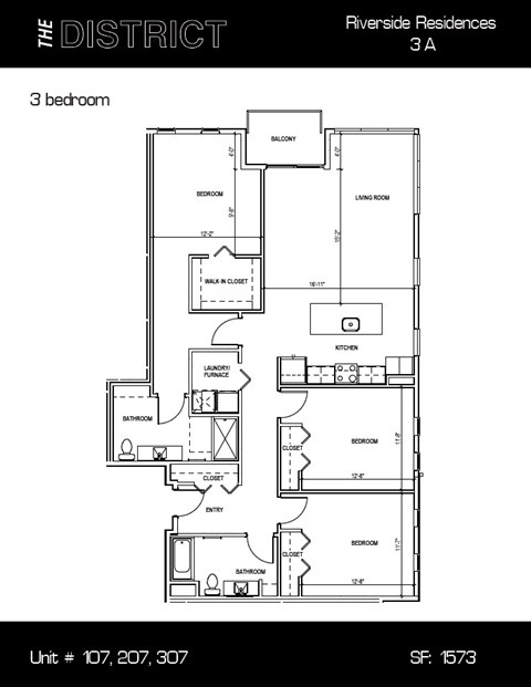 Floor plan for 3 beds, 2 baths, 1360 sqft